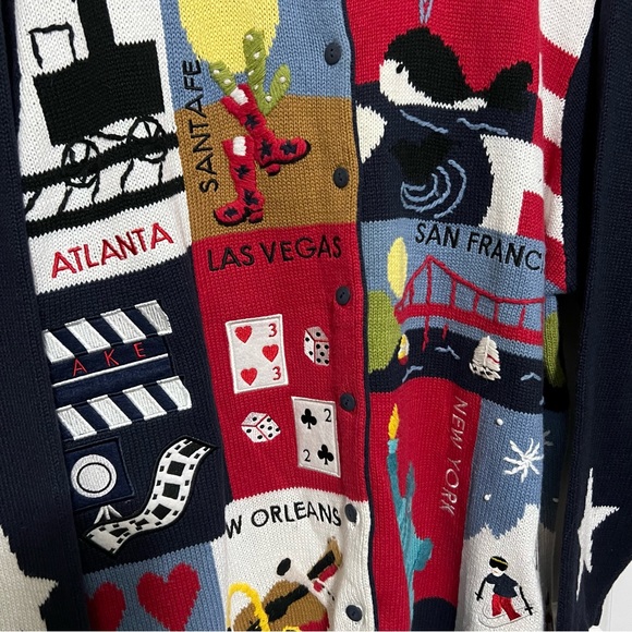 Quacker Factory Cities Cardigan Sweater 1x NWT Deadstock Rare Navy Blue Gift - Picture 3 of 6